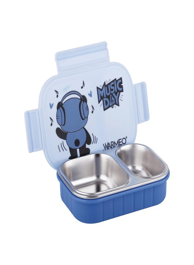 WARMEO علبة غداء معزولة من وارميو بتصميم جوفي، مزودة بقسمين، خالية من مادة BPA، علبة غداء للأطفال، آمنة غذائيًا، مثالية للمدرسة والنزهات والمكتب والأنشطة الخارجية - 500 مل، لون أزرق، مصنوعة من الفولاذ المقاوم للصدأ - Image 1